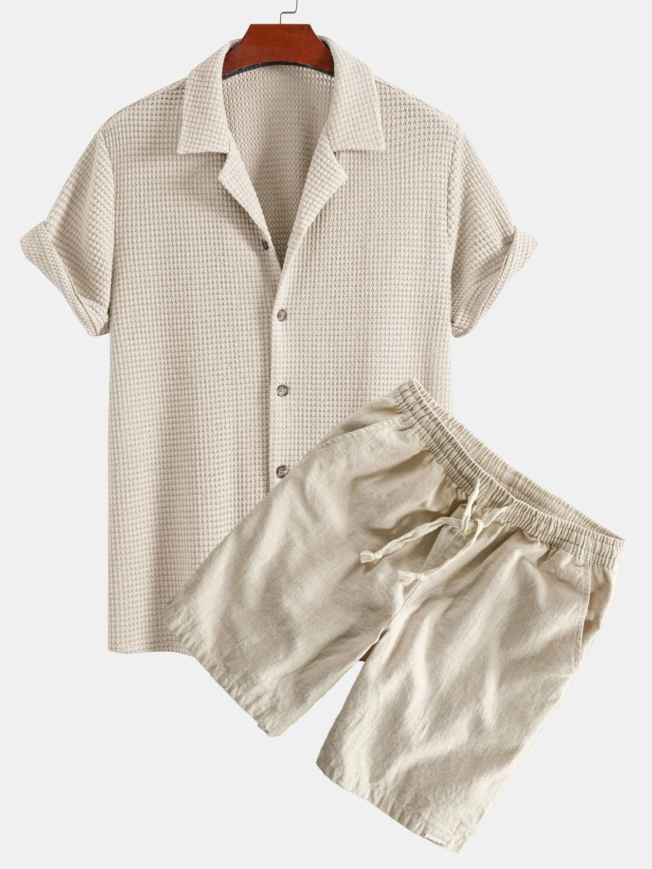 IanĀ® | Textured Cuban Shirt & Linen Cotton Blend Drawstring Shorts - Image 2