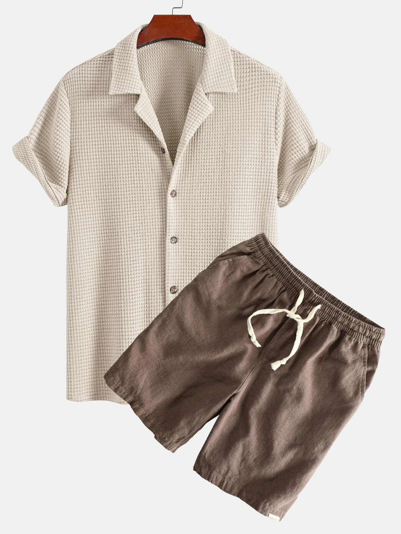 IanĀ® | Textured Cuban Shirt & Linen Cotton Blend Drawstring Shorts - Image 3