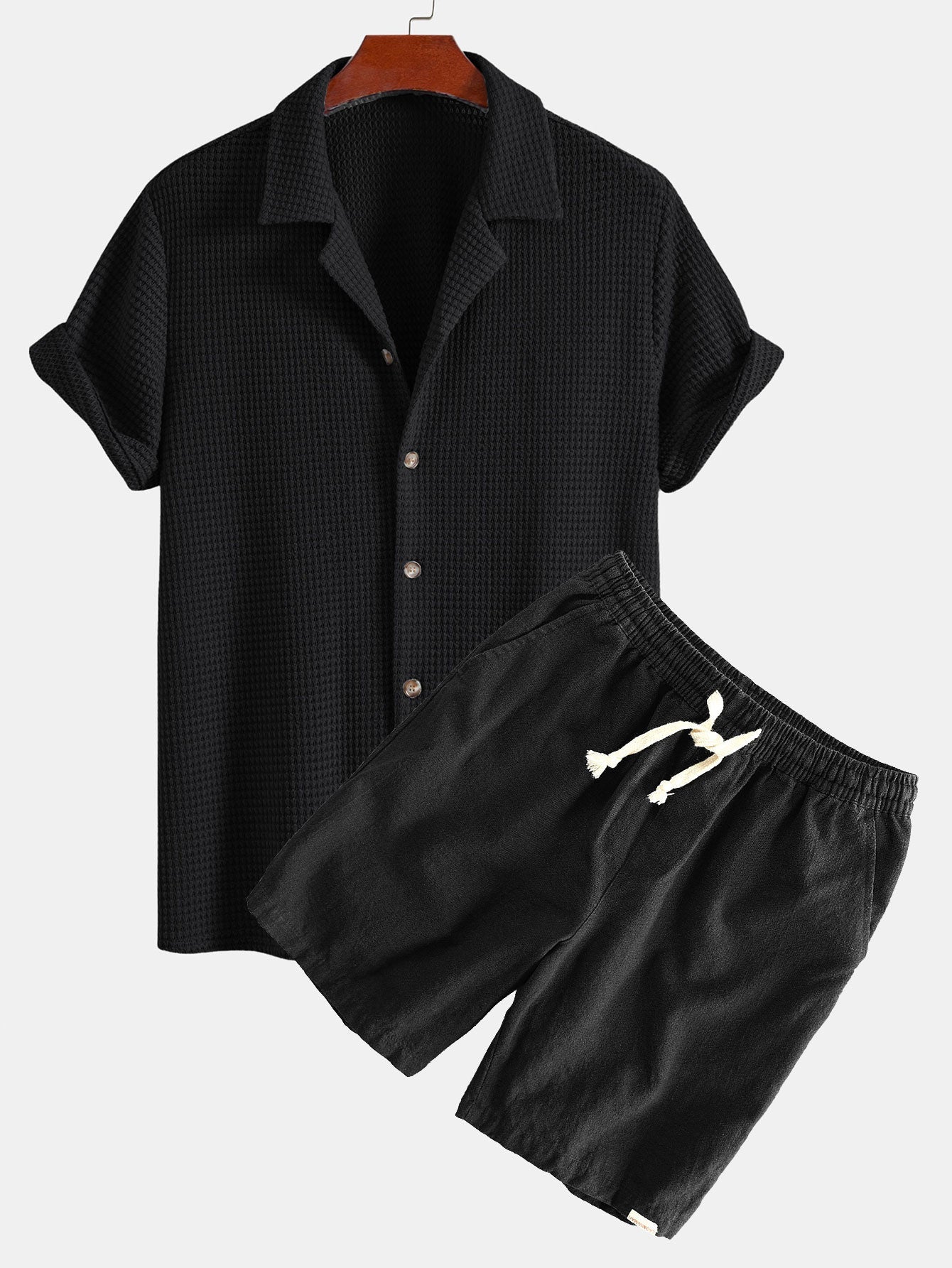 IanĀ® | Textured Cuban Shirt & Linen Cotton Blend Drawstring Shorts - Image 4