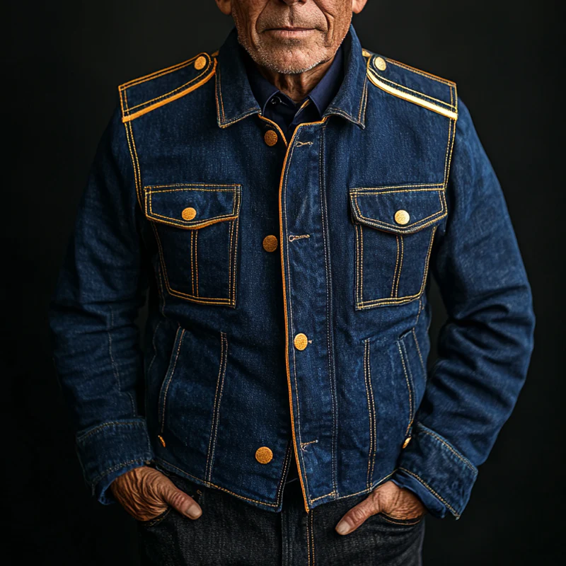 Ian | Men'S Vintage Washed Navy Multi-Pocket Denim Jacket - Image 2