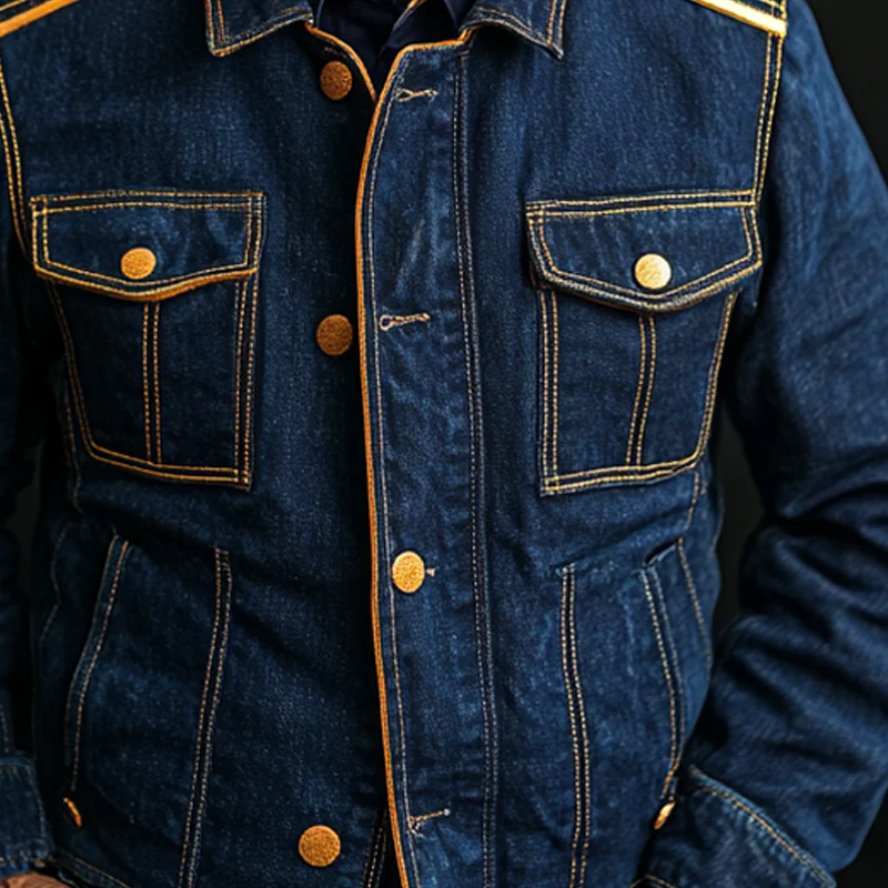 Ian | Men'S Vintage Washed Navy Multi-Pocket Denim Jacket - Image 3