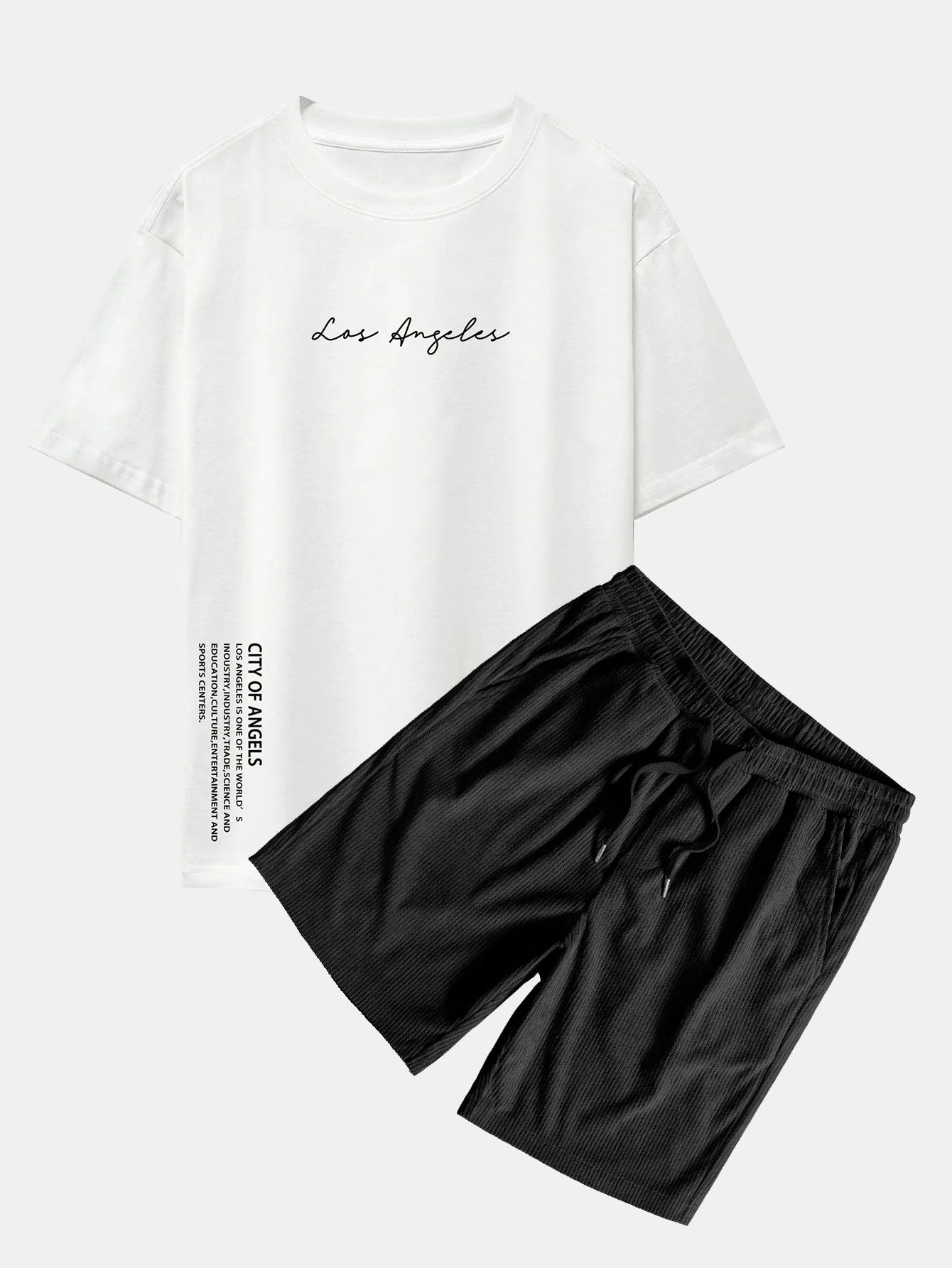 Ignacio® | Los Angeles Print Drop Shoulder Oversize T-Shirt & Corduroy Drawstring Shorts - Image 2
