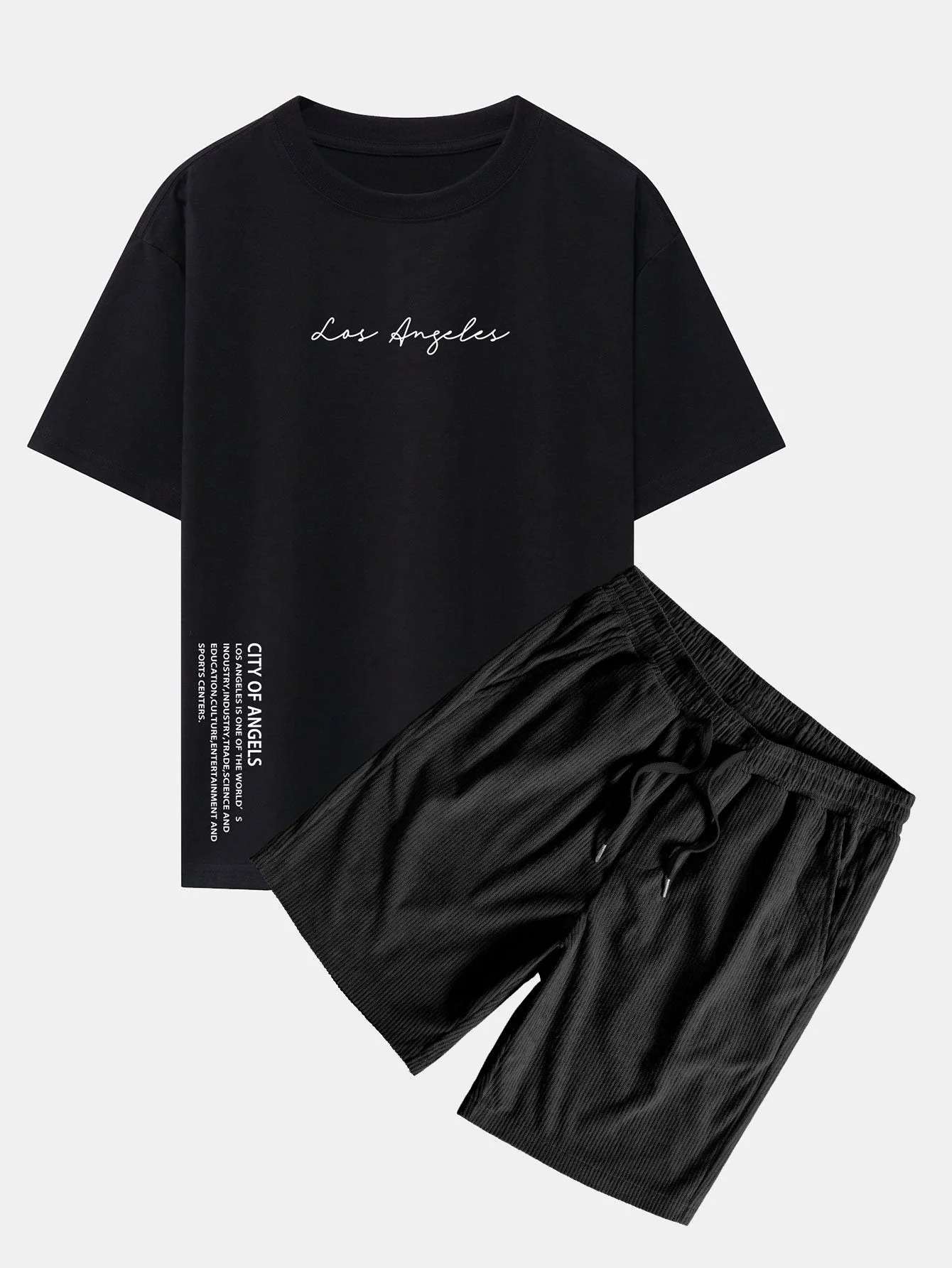 Ignacio® | Los Angeles Print Drop Shoulder Oversize T-Shirt & Corduroy Drawstring Shorts - Image 3