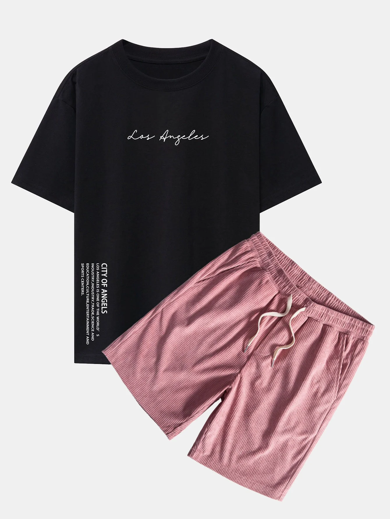 Ignacio® | Los Angeles Print Drop Shoulder Oversize T-Shirt & Corduroy Drawstring Shorts - Image 4