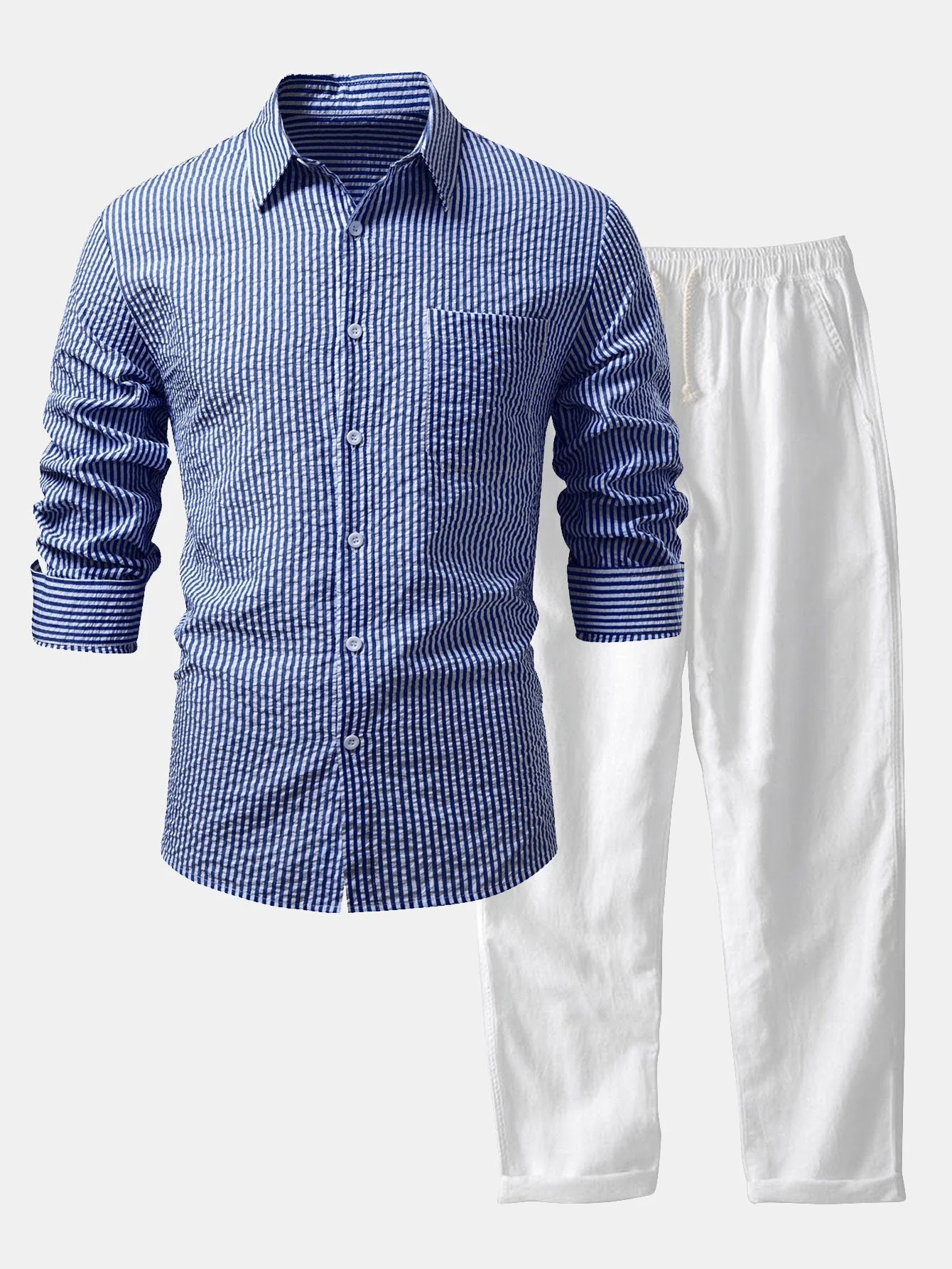Ignacio® | Seersucker Striped Button Up Shirt & Straight Leg Linen Pants - Image 9