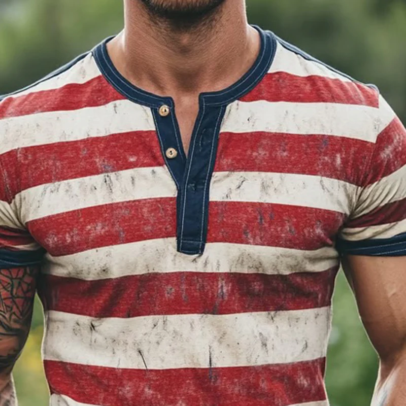 Ignacio | Men'S Stripe Print Henley Neck Short Sleeve T-Shirt - Image 2