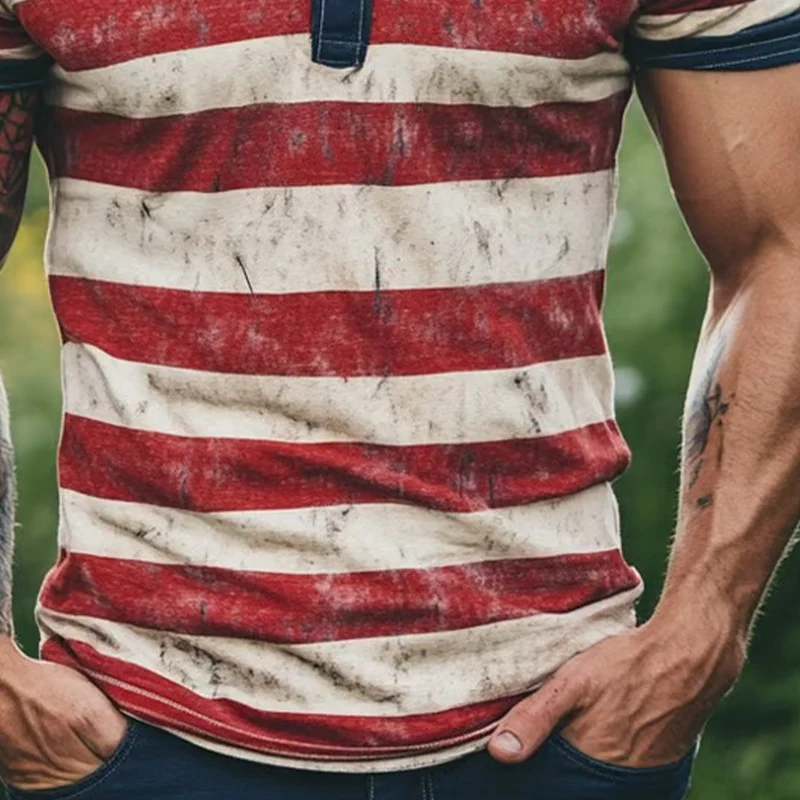 Ignacio | Men'S Stripe Print Henley Neck Short Sleeve T-Shirt - Image 3