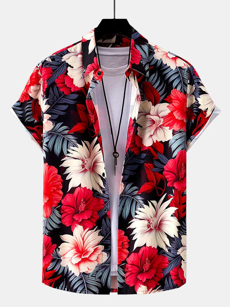 Iker® | Tropical Flowers Print Button Up Shirt