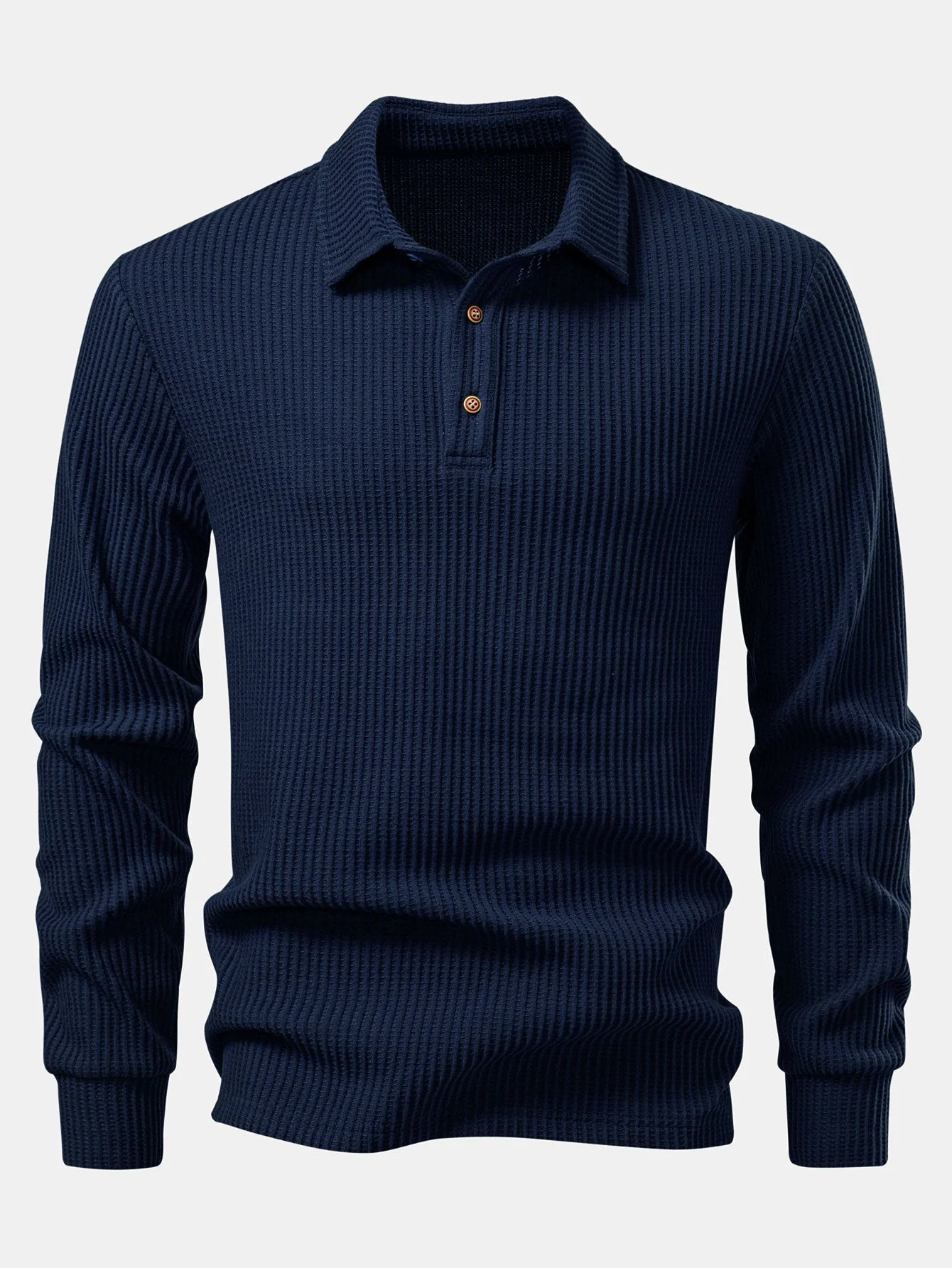 Iliás® | Long Sleeved Knitted Waffle Polo Shirt & Drawstring Knitted Waffle Pants - Image 2