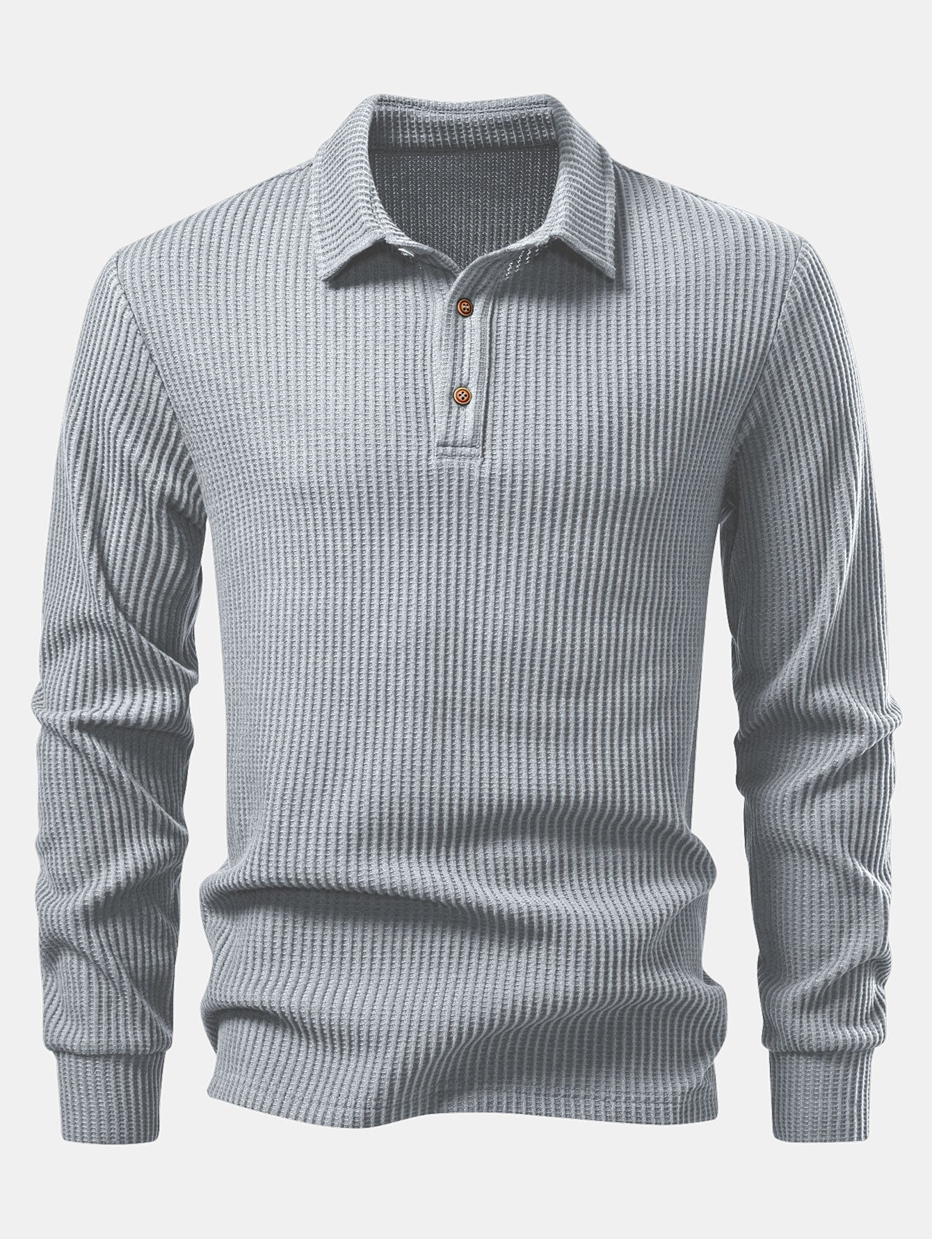 Iliás® | Long Sleeved Knitted Waffle Polo Shirt & Drawstring Knitted Waffle Pants - Image 4