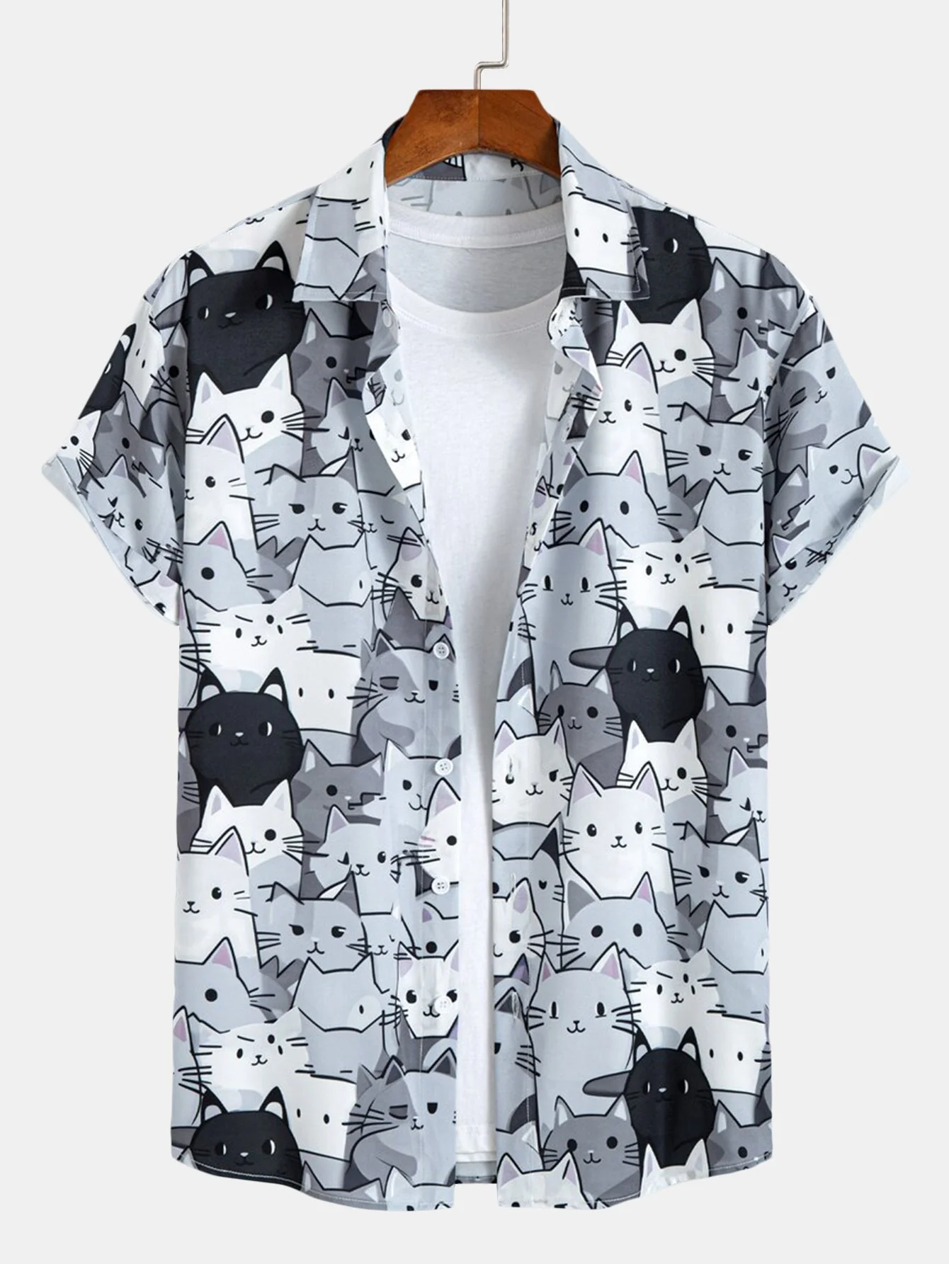 Imran® | Cartoon Cat Print Button Up Shirt & Drawstring Swim Shorts - Image 5