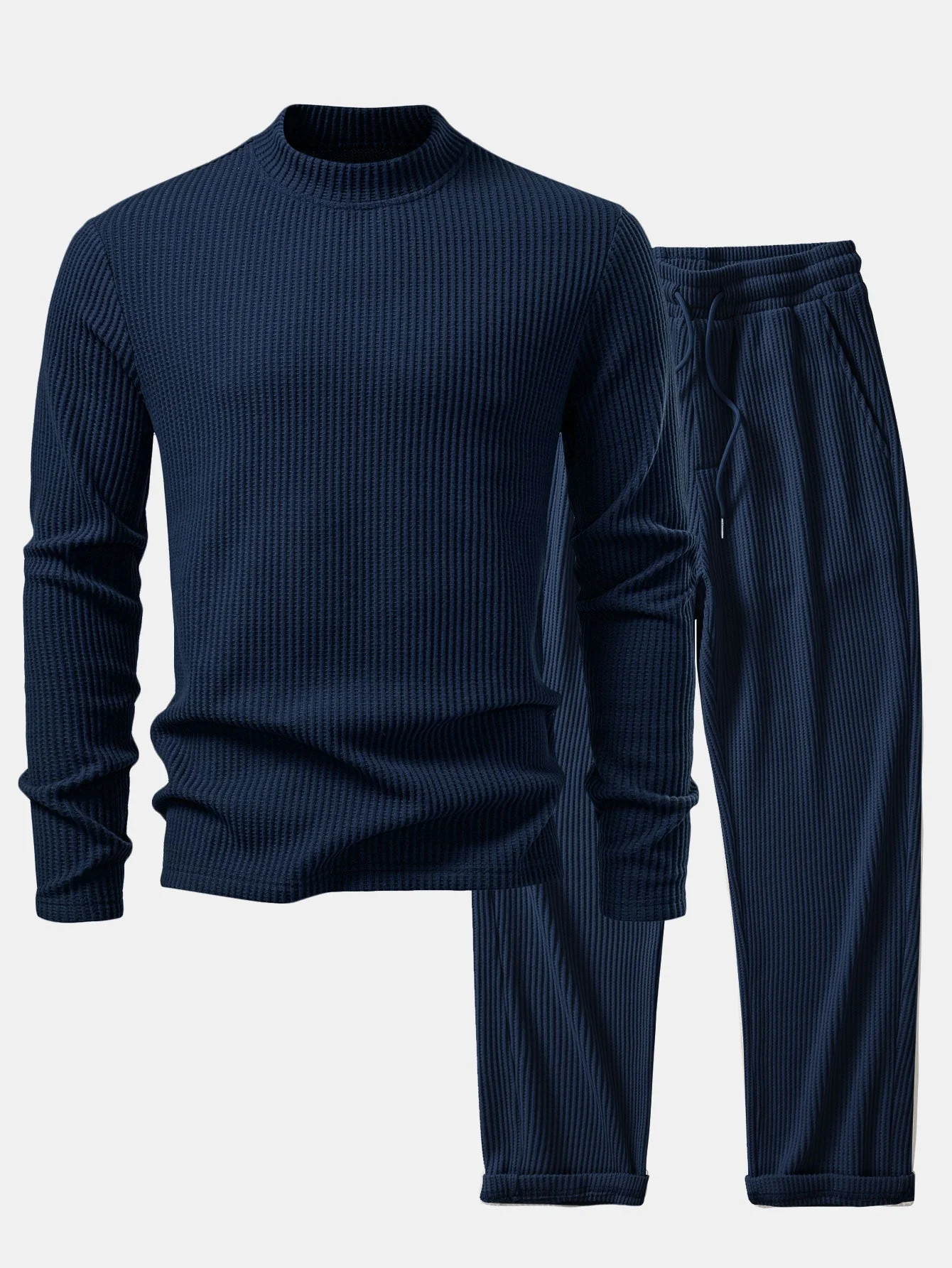 Imran® | Long Sleeve Waffle Mock Neck T-Shirt & Drawstring Knitted Waffle Pants - Image 15