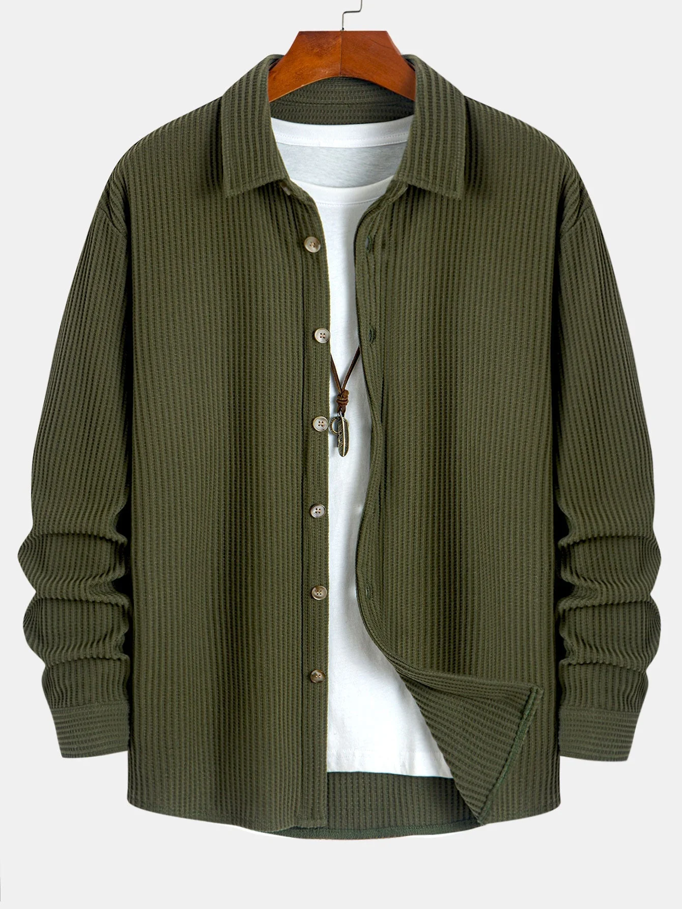 Inocencio® | Long Sleeved Waffle Button Up Shirt & Drawstring Knitted Waffle Pants - Image 13