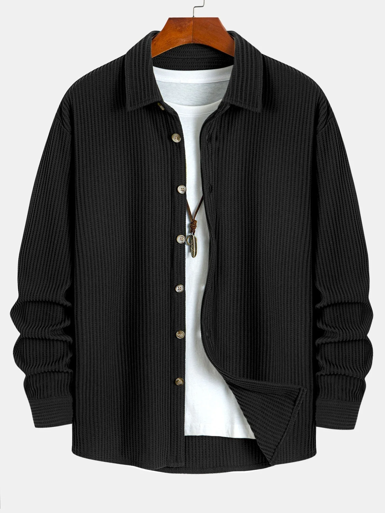 Inocencio® | Long Sleeved Waffle Button Up Shirt & Drawstring Knitted Waffle Pants - Image 17