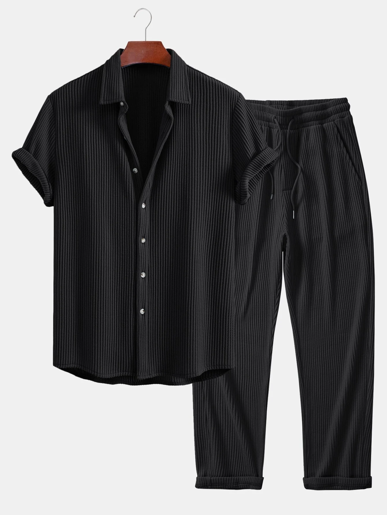 Isaac® | Waffle Button Up Shirt & Drawstring Knitted Waffle Pants - Image 12