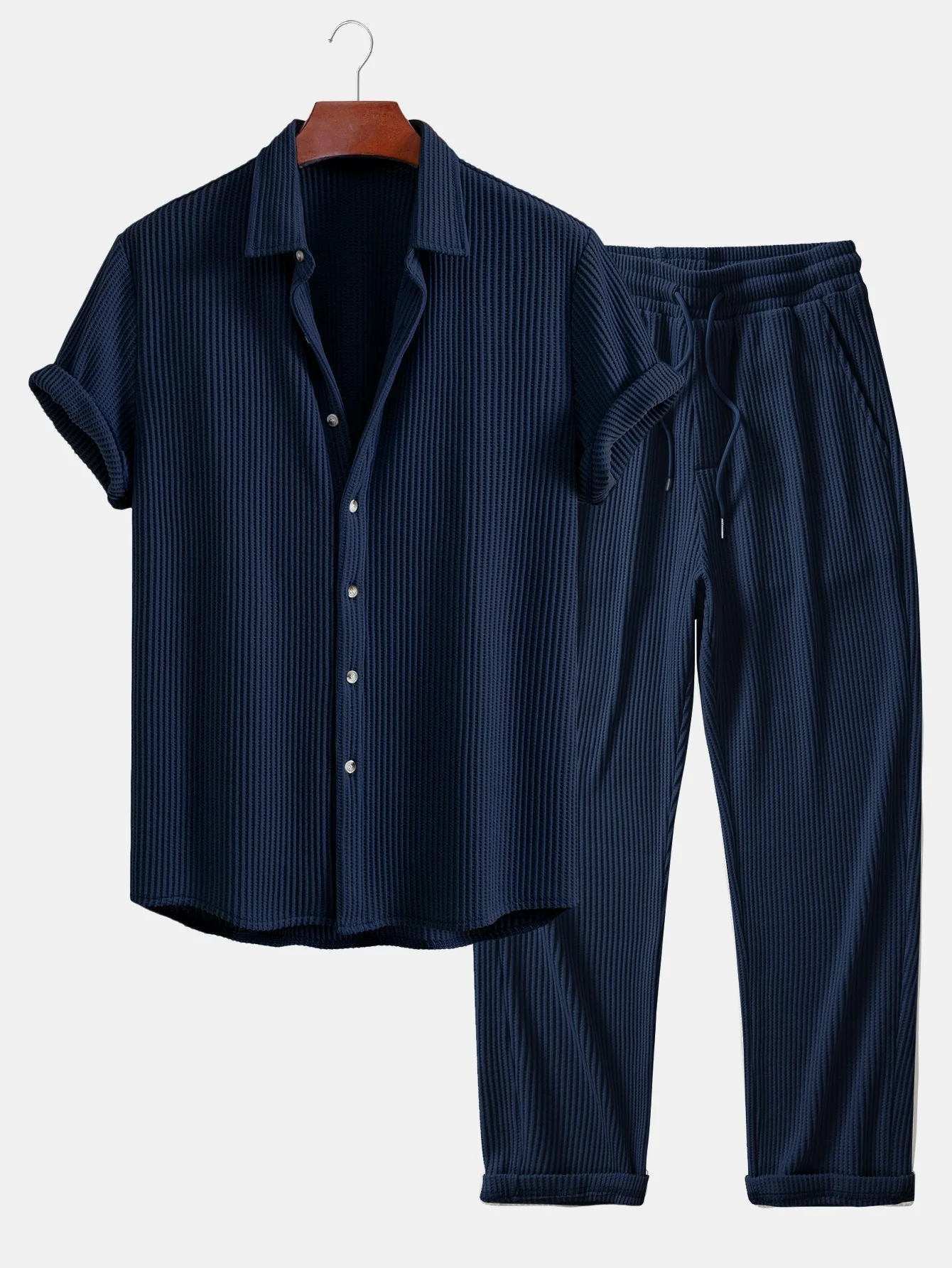 Isaac® | Waffle Button Up Shirt & Drawstring Knitted Waffle Pants - Image 21