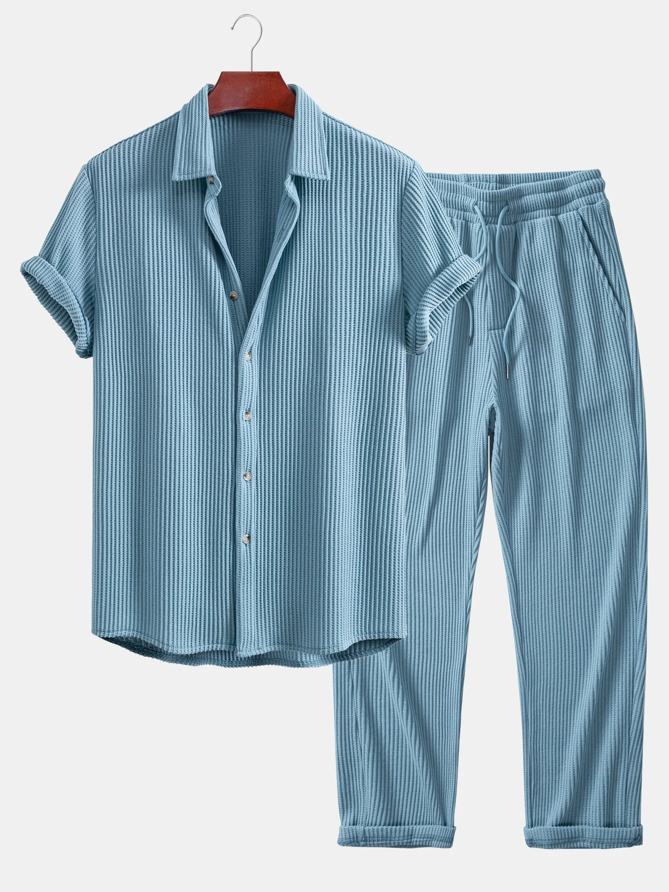 Isaac® | Waffle Button Up Shirt & Drawstring Knitted Waffle Pants - Image 22