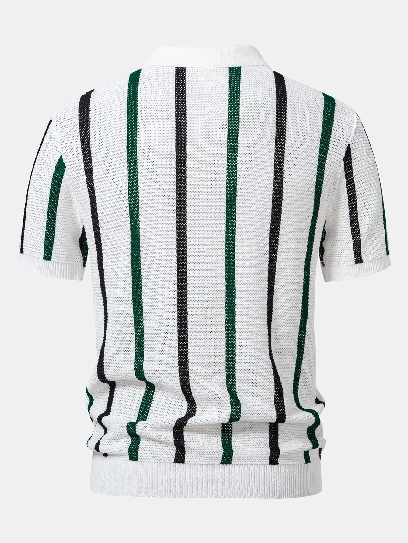 Isaac | Striped Knit Zip Up Polo Shirt - Image 11