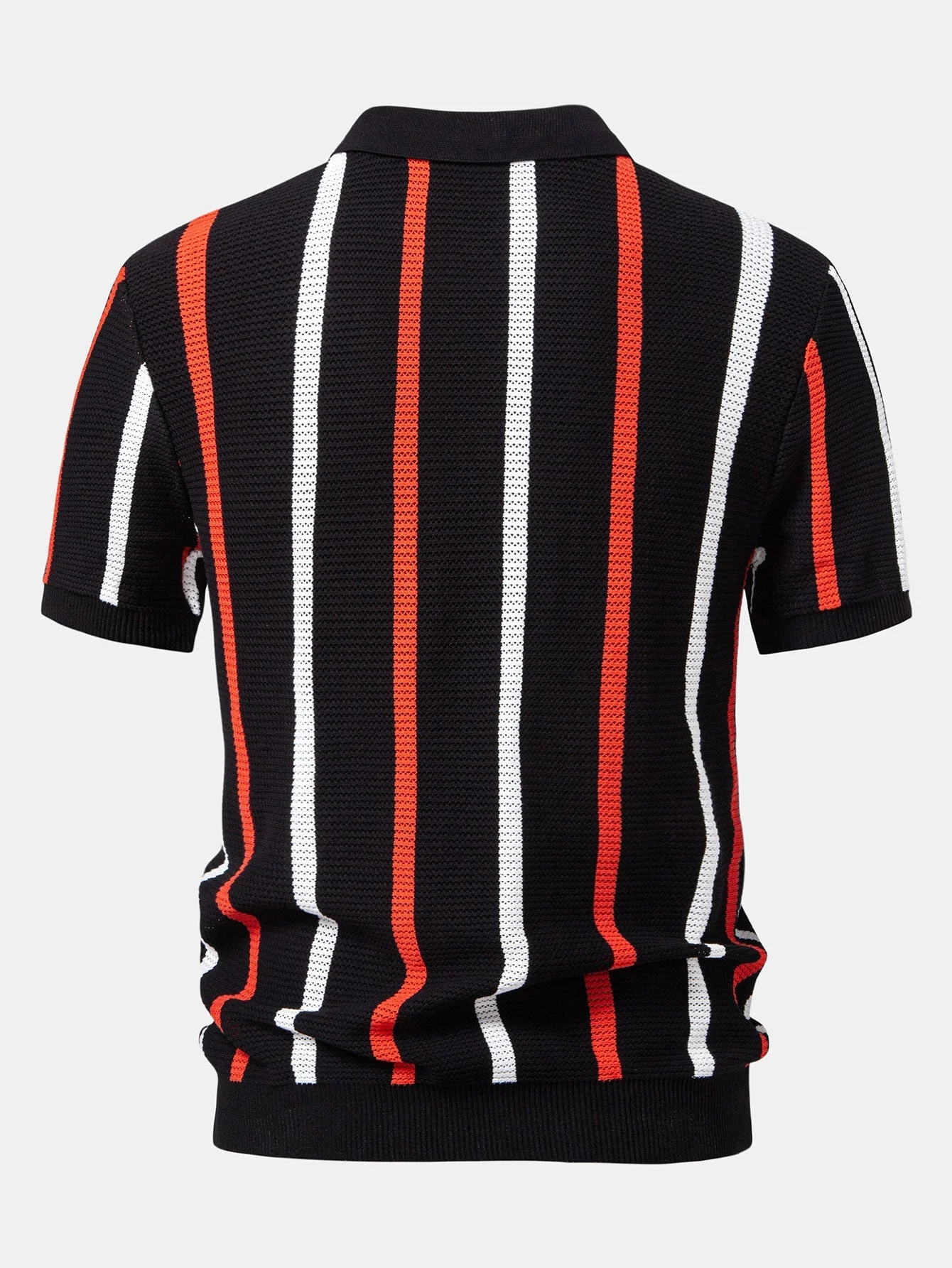 Isaac | Striped Knit Zip Up Polo Shirt - Image 5