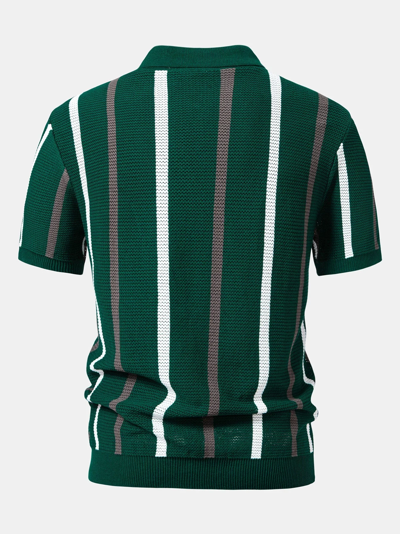 Isaac | Striped Knit Zip Up Polo Shirt - Image 7