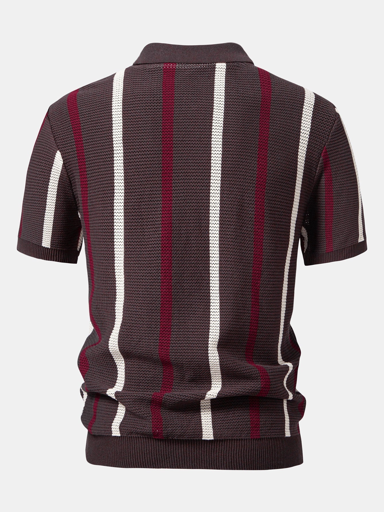 Isaac | Striped Knit Zip Up Polo Shirt - Image 9