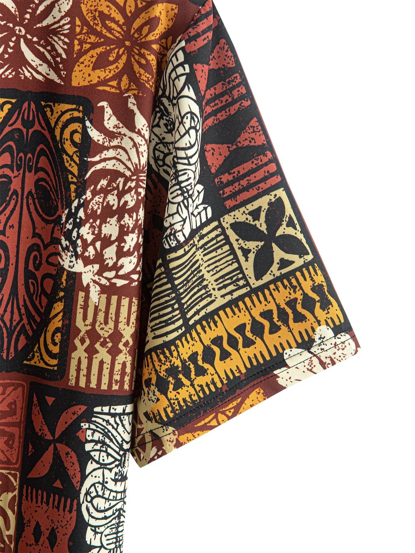 Ismael® | Pineapple Ethnic Hawaii Print Button Up Shirt - Image 4