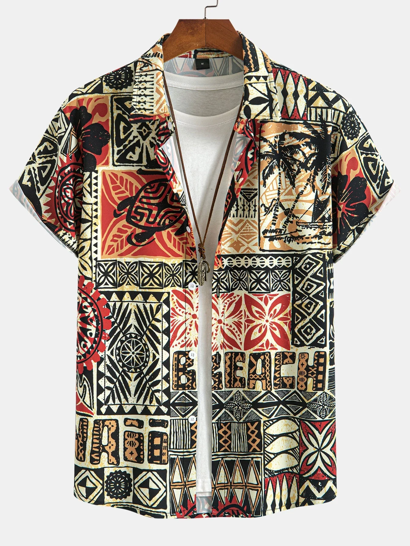 Israel® | Palm Tree Turtle Ethnic Geometry Print Button Up Shirt