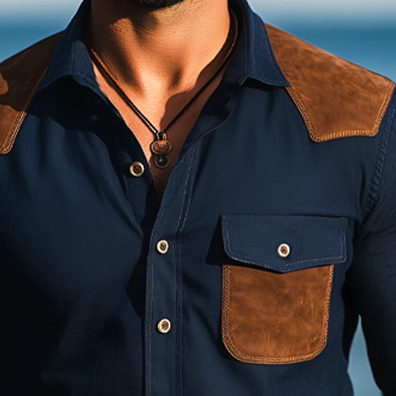 Israel | Men'S Business Cotton Suede Stitching Long Sleeve Shirt - Image 7