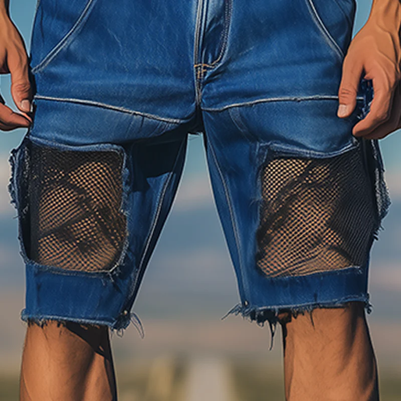 Israel | Men'S Spring And Summer Fashion Casual Denim Washed Splicing Mesh Shorts - Image 5