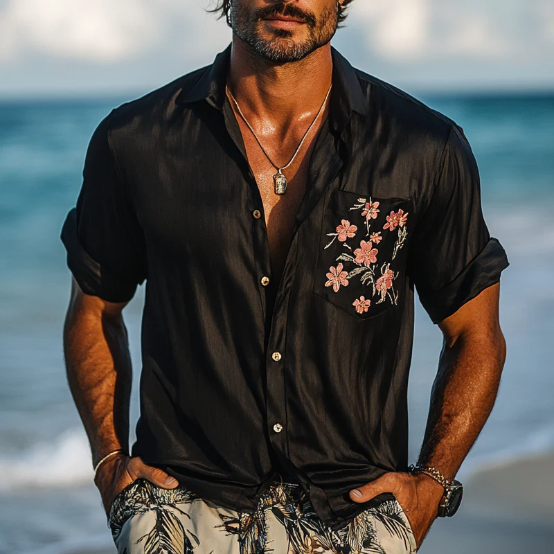 Israel | Men'S Vacation Pocket Print Lapel Short Sleeve Shirt - Image 2