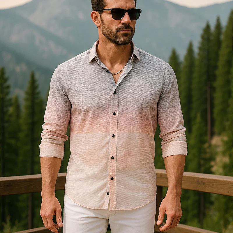 Ivan | Men'S Summer Gradient Print Cotton Long Sleeve Shirt - Image 2