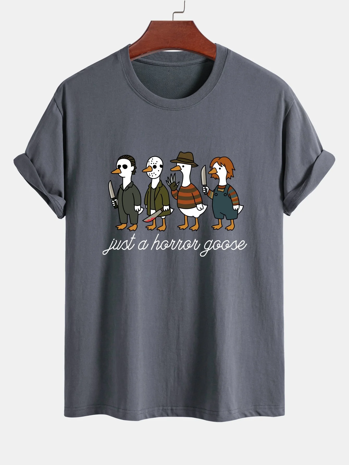 Jaber® | Regular Fit Halloween Horror Goose Print Cotton T-Shirt - Image 11