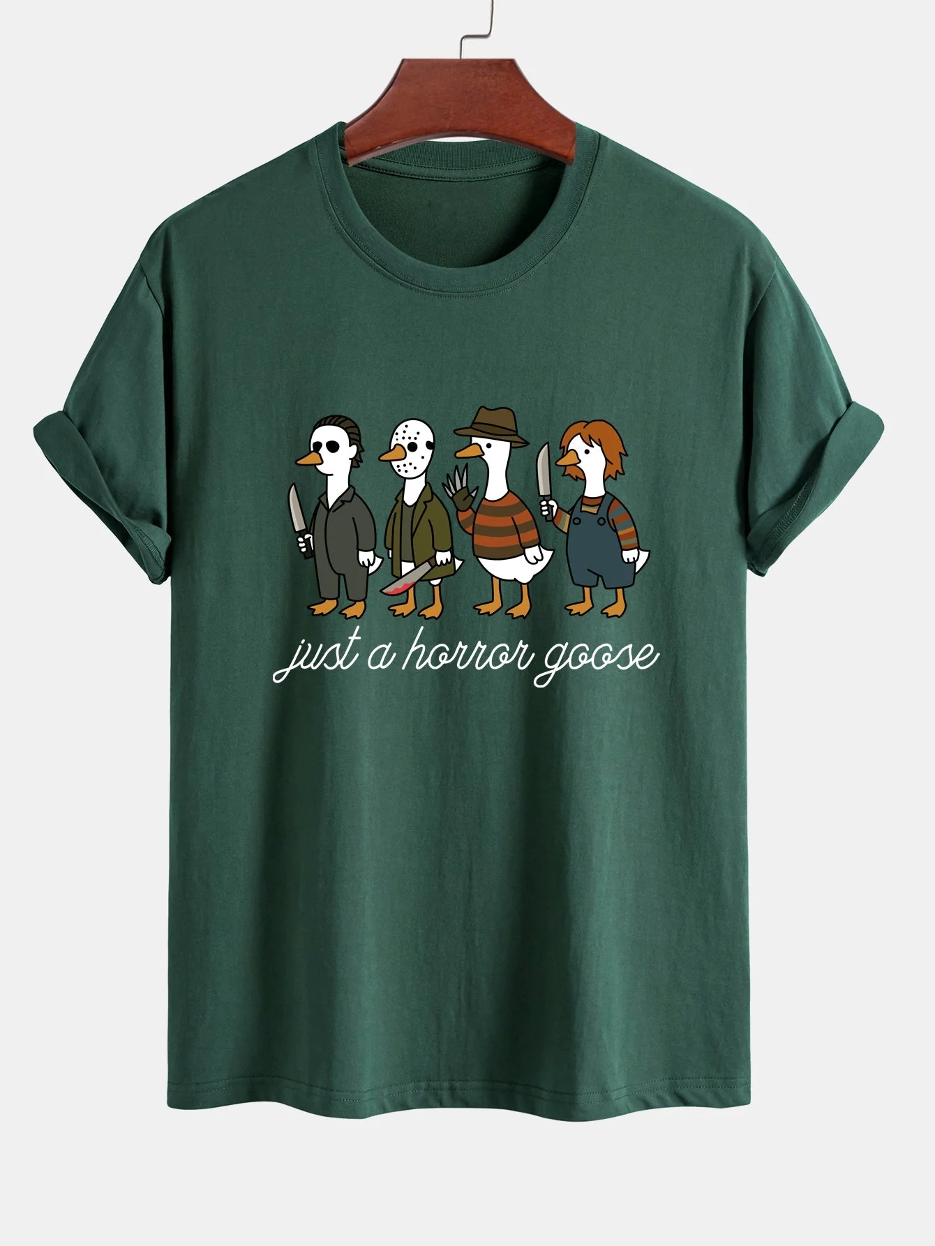 Jaber® | Regular Fit Halloween Horror Goose Print Cotton T-Shirt - Image 12