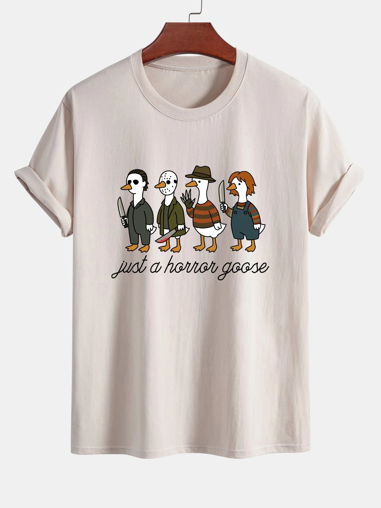 Jaber® | Regular Fit Halloween Horror Goose Print Cotton T-Shirt - Image 14