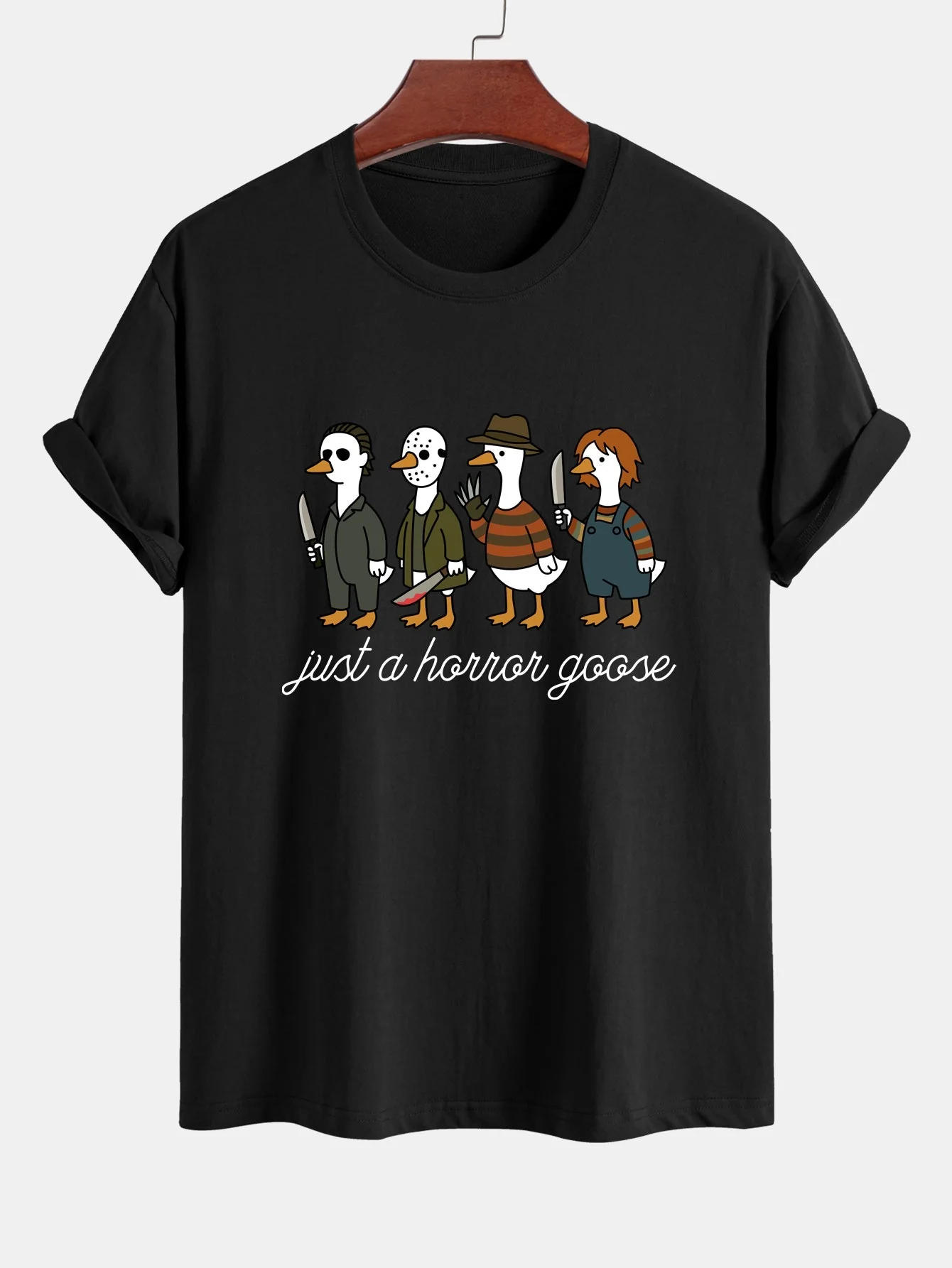 Jaber® | Regular Fit Halloween Horror Goose Print Cotton T-Shirt - Image 7