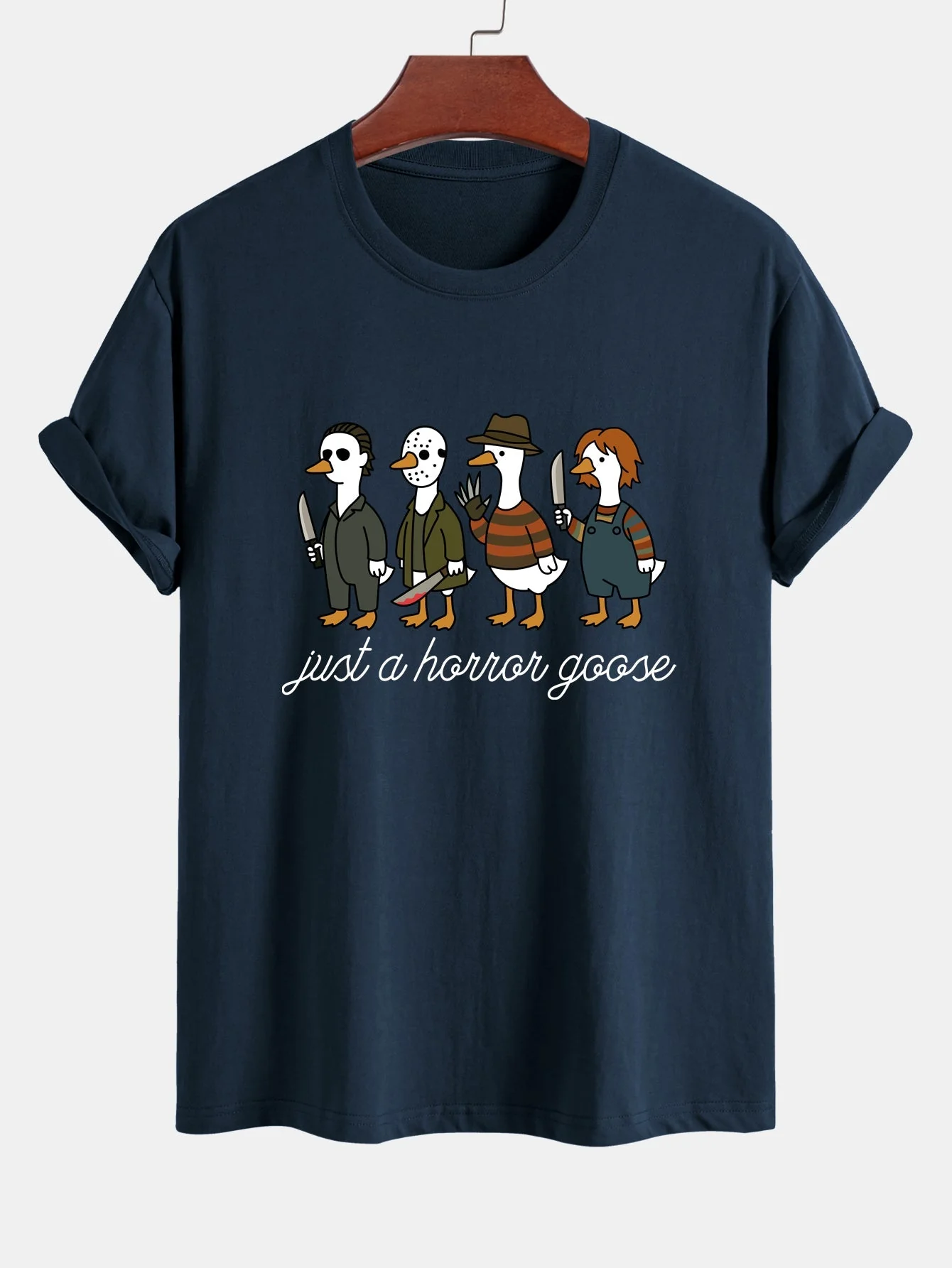 Jaber® | Regular Fit Halloween Horror Goose Print Cotton T-Shirt - Image 9