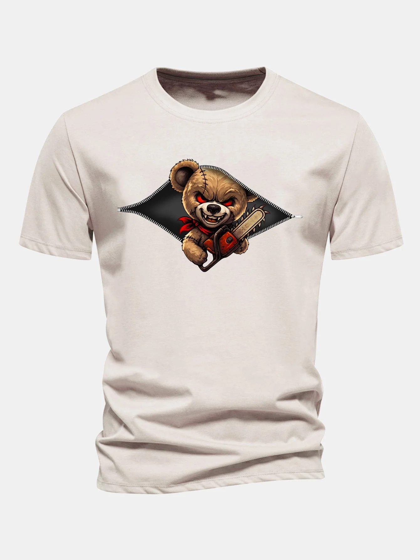 Jabes® | Regular Fit Halloween Zipper Evil Bear Print Cotton T-Shirt - Image 12
