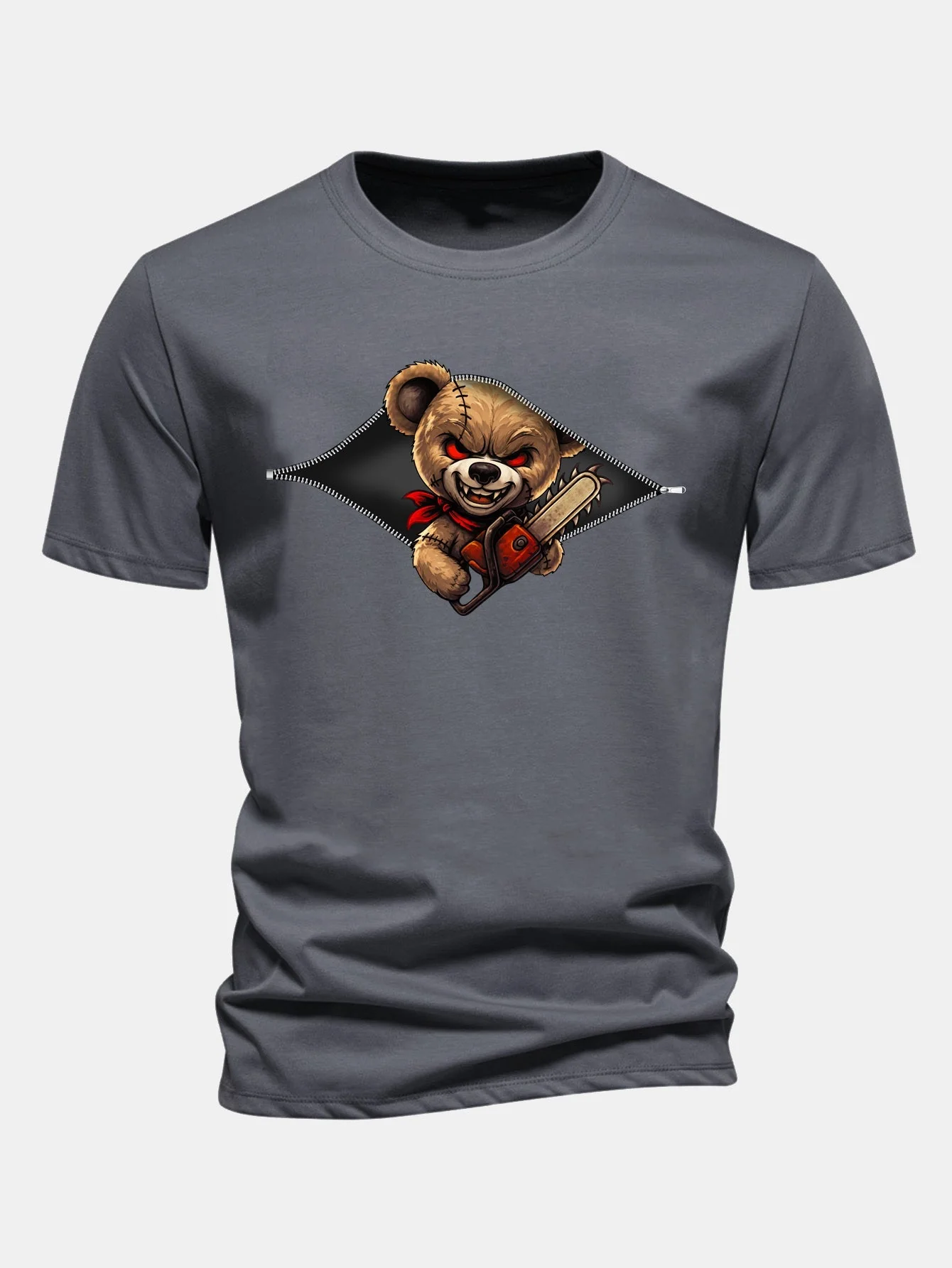 Jabes® | Regular Fit Halloween Zipper Evil Bear Print Cotton T-Shirt - Image 5