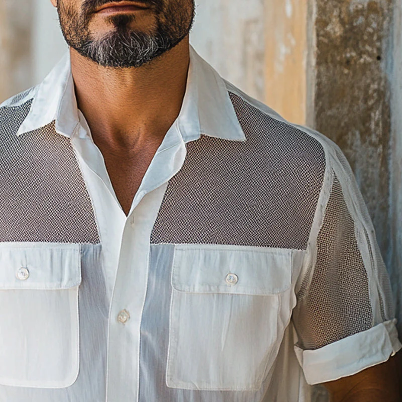 Jack | Men'S Solid Color Stitching Multi-Pocket Short-Sleeved Shirt - Image 3