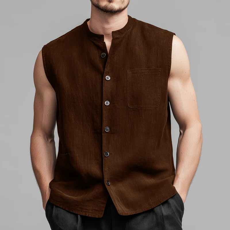 Jack | Men'S Vintage Faux Suede Stand Collar Single Breasted Patch Pocket Loose Sleeveless Shirt - Image 5