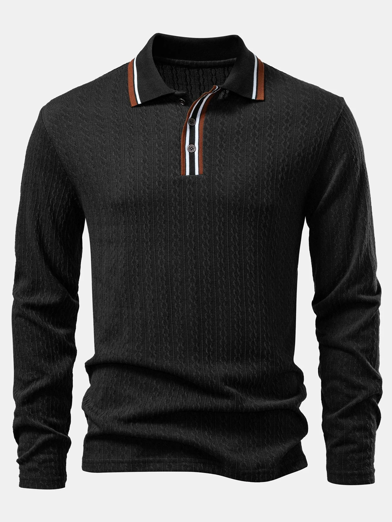 Jacob | Long Sleeve Twist Jacquard Polo Shirt - Image 10