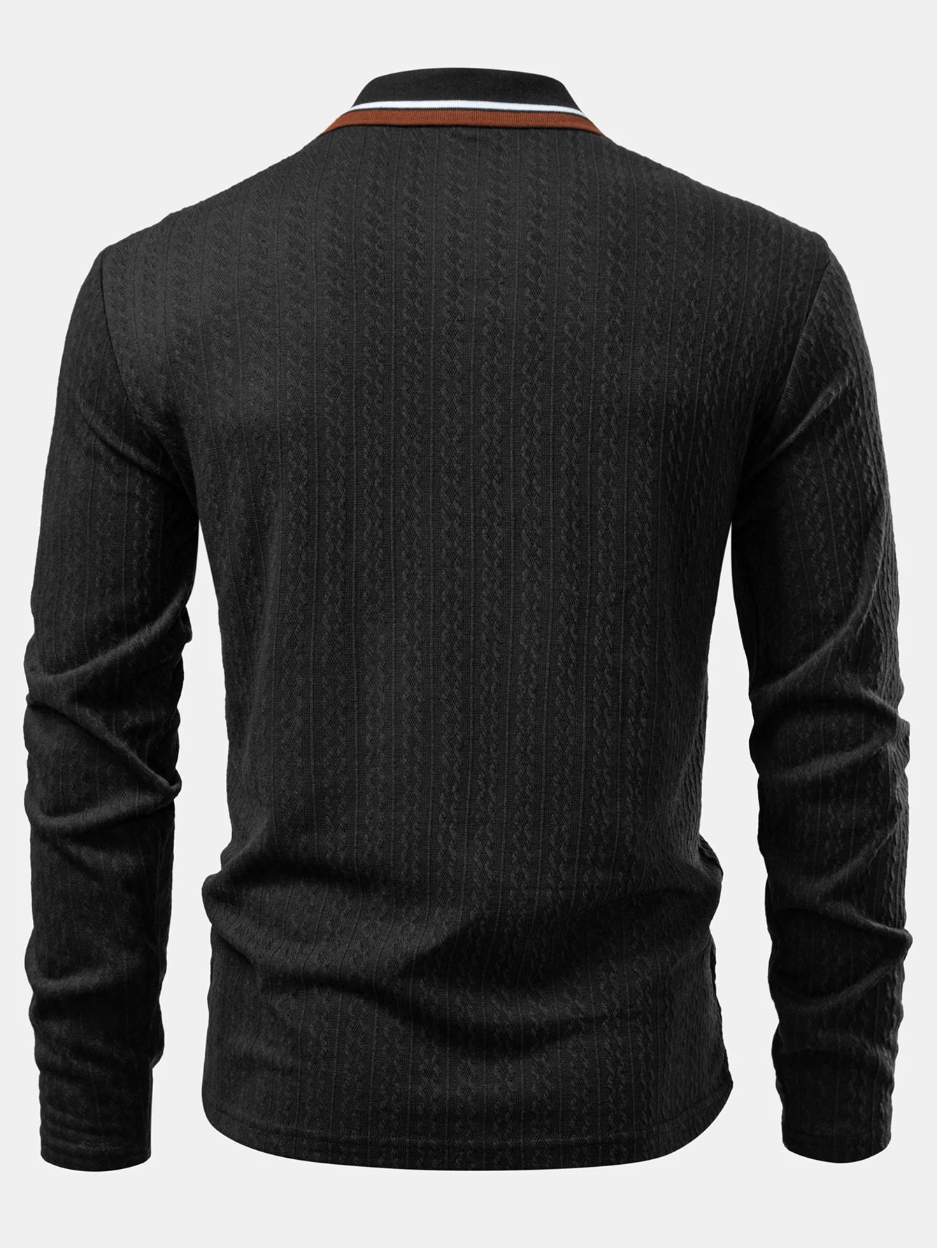Jacob | Long Sleeve Twist Jacquard Polo Shirt - Image 11