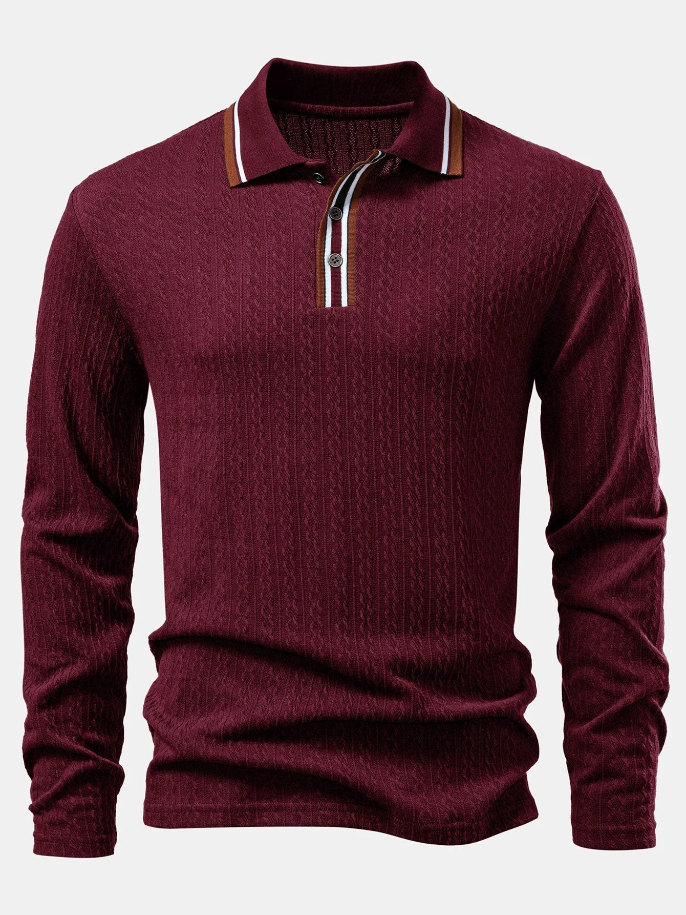 Jacob | Long Sleeve Twist Jacquard Polo Shirt - Image 13