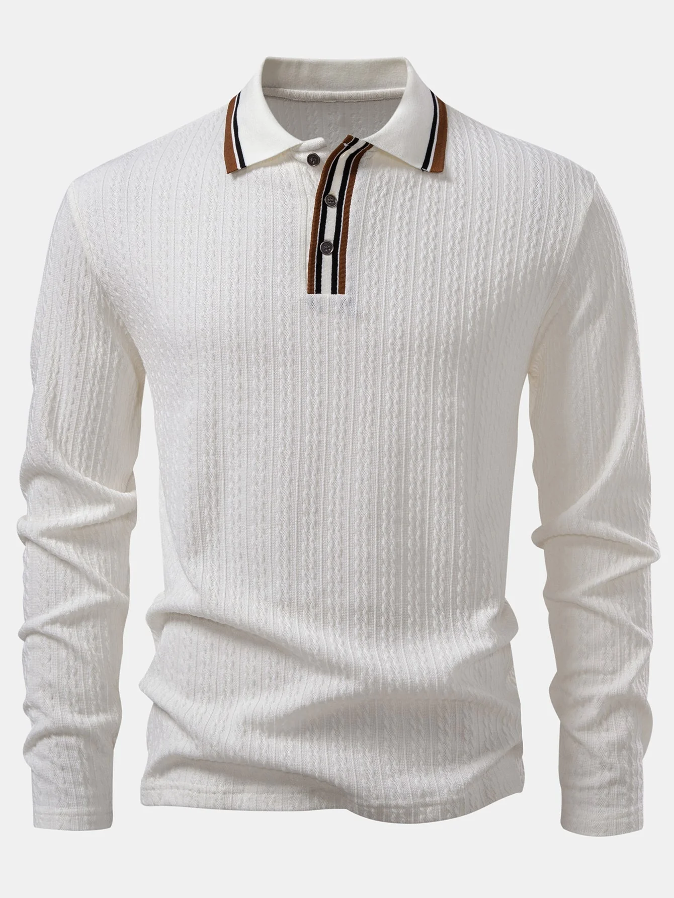 Jacob | Long Sleeve Twist Jacquard Polo Shirt - Image 14