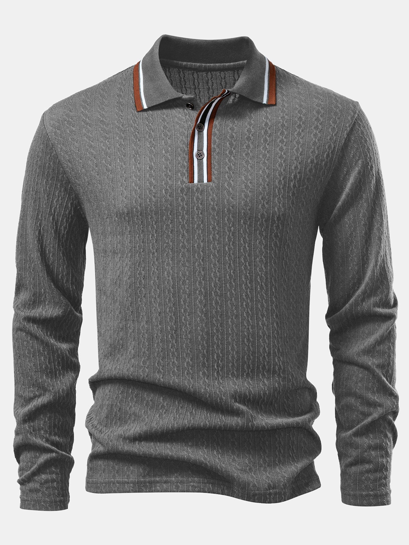 Jacob | Long Sleeve Twist Jacquard Polo Shirt - Image 16