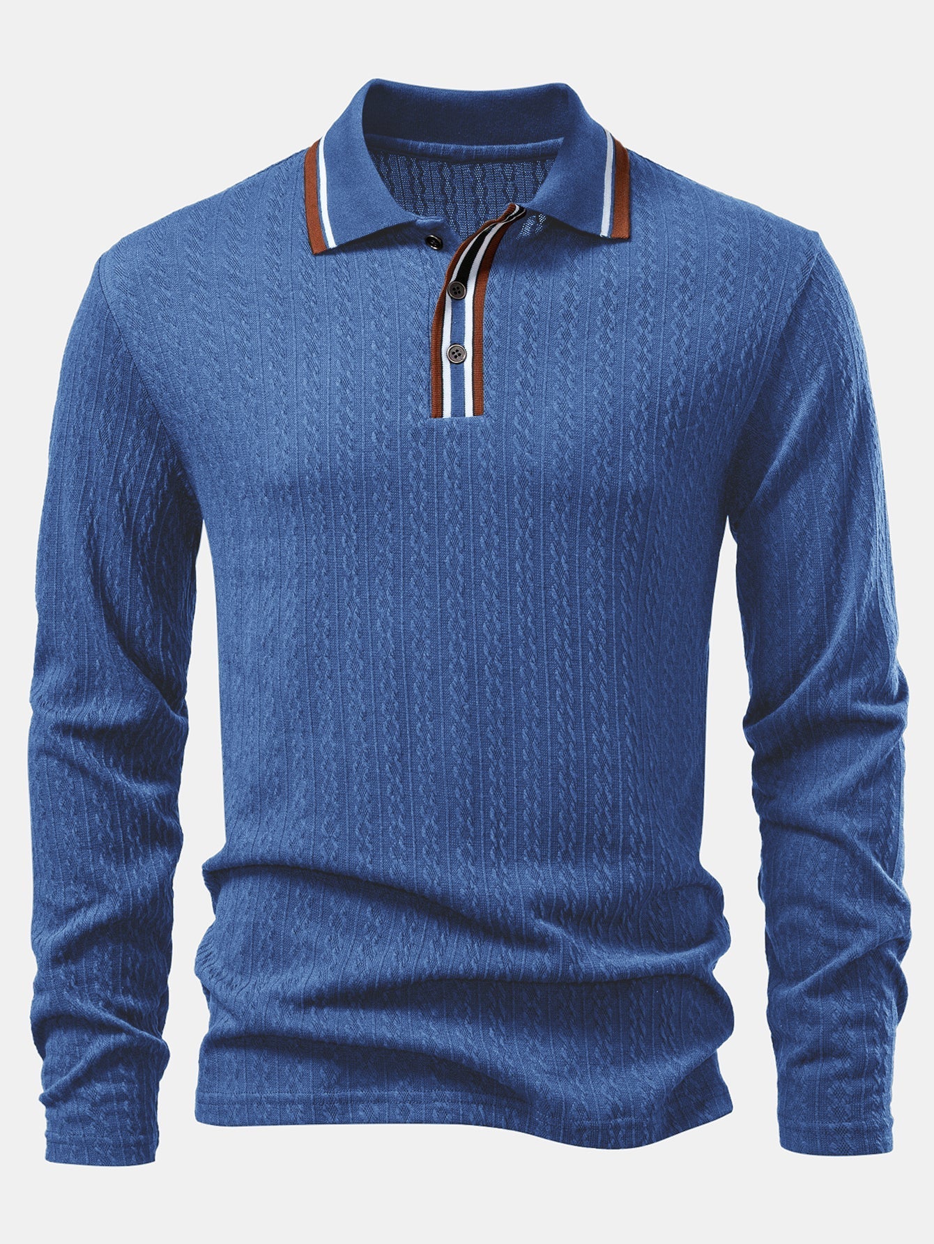 Jacob | Long Sleeve Twist Jacquard Polo Shirt - Image 18