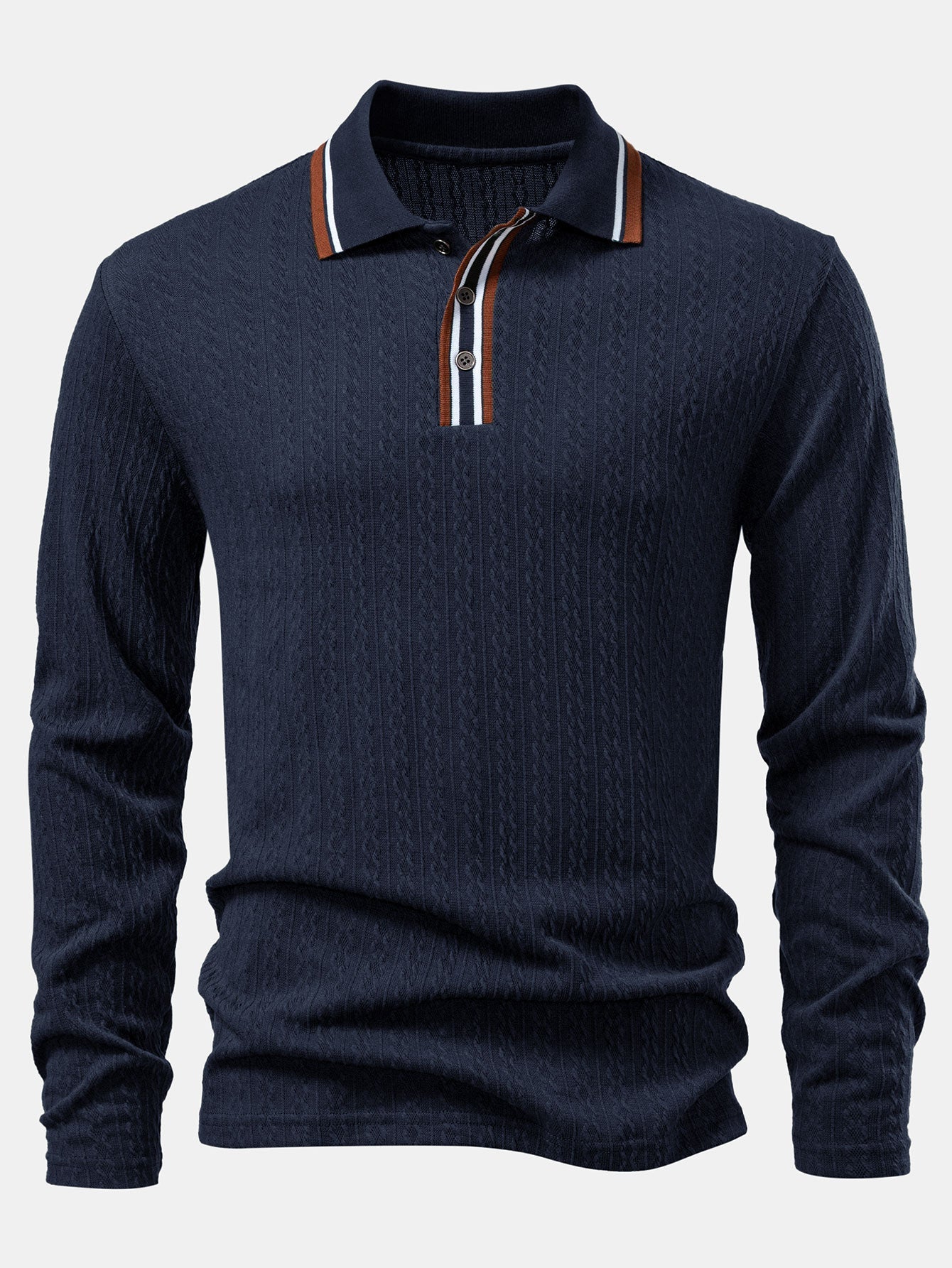 Jacob | Long Sleeve Twist Jacquard Polo Shirt - Image 6