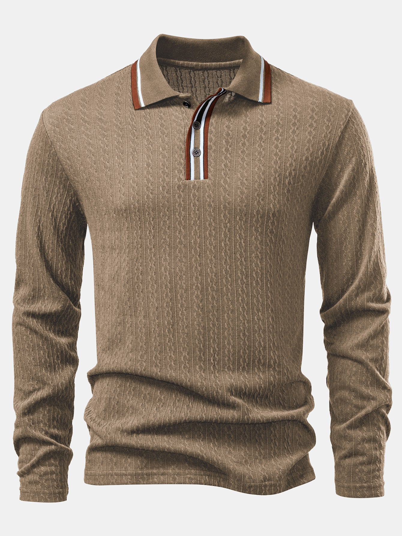 Jacob | Long Sleeve Twist Jacquard Polo Shirt - Image 8
