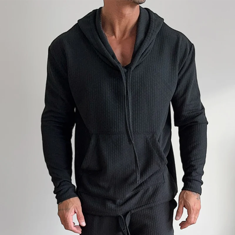 Jacob | Men'S Retro Casual Solid Color Drawstring Hoodie - Image 3