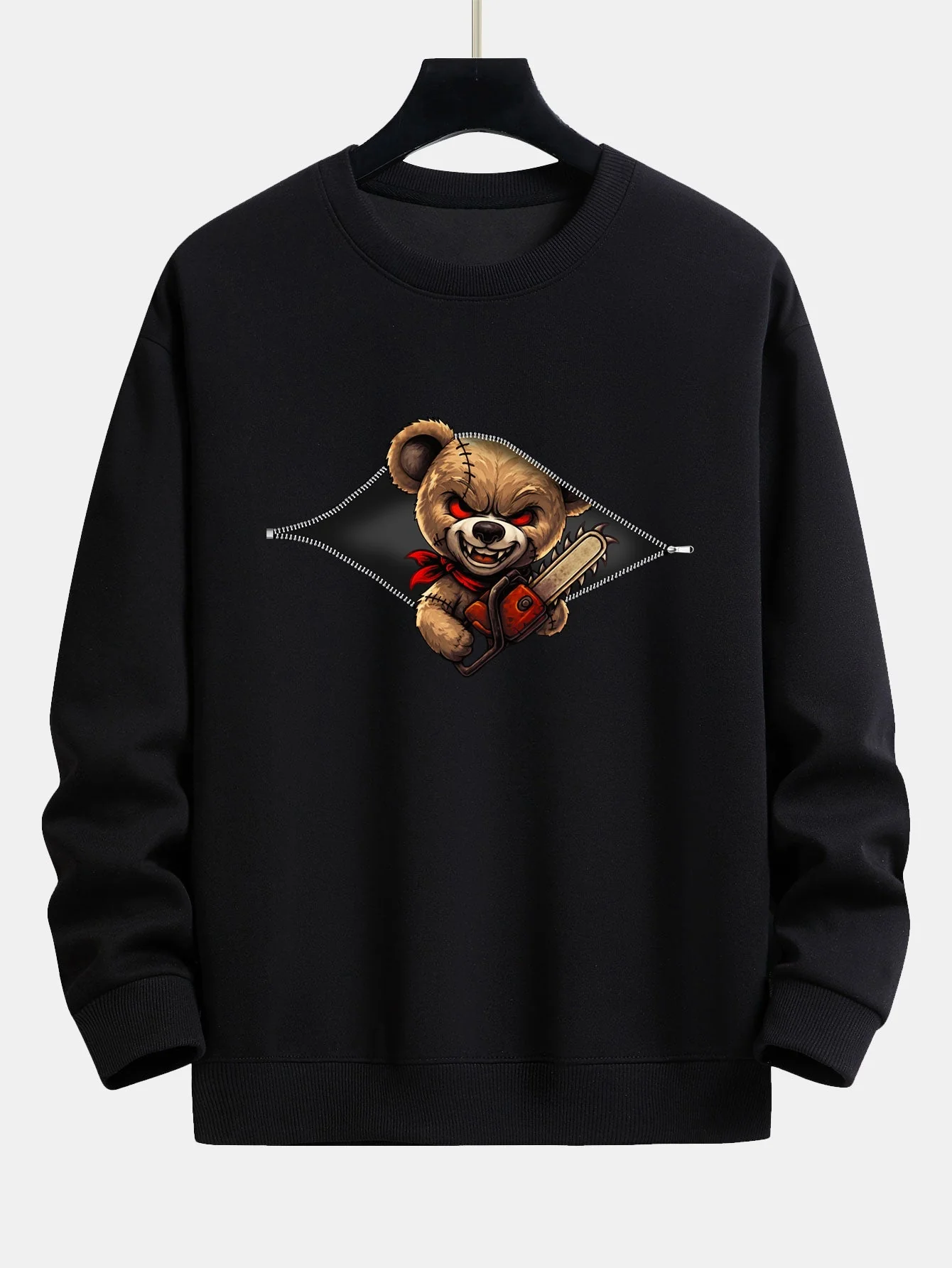 JaelĀ® | Halloween Zipper Evil Bear Print Relax Fit Sweatshirt
